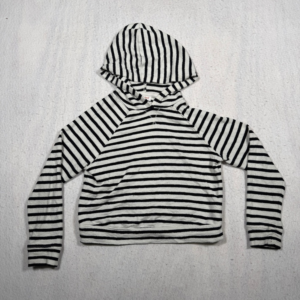 Cat & Jack Kids Black White Striped Pullover Hoodie Size S 6/7 Raglan Sleeve